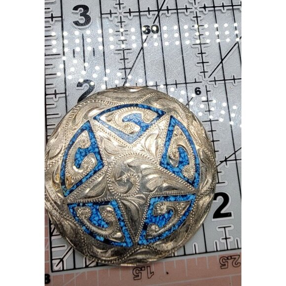 Faux Turquoise Etched Silver Plated Star Pendant Large Vintage Western Style - Picture 6 of 6